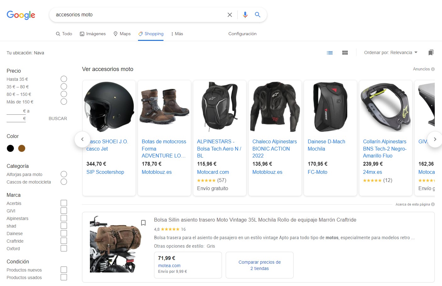 vista en google shopping