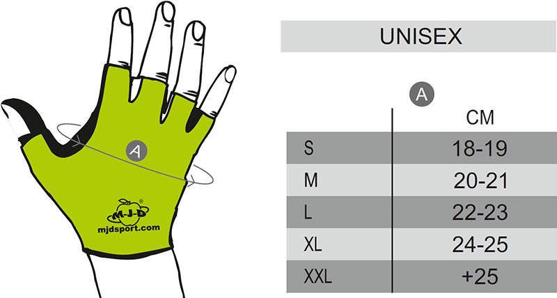 Guía de tallas de guantes de MJD Sport